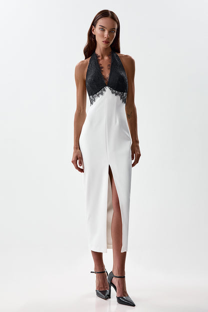 Midi dress with a lace bodice