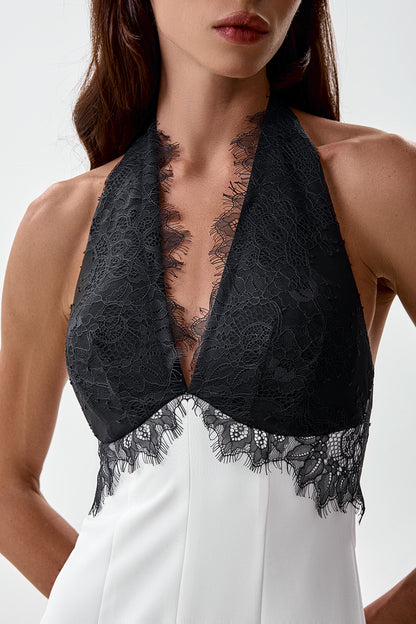 Midi dress with a lace bodice