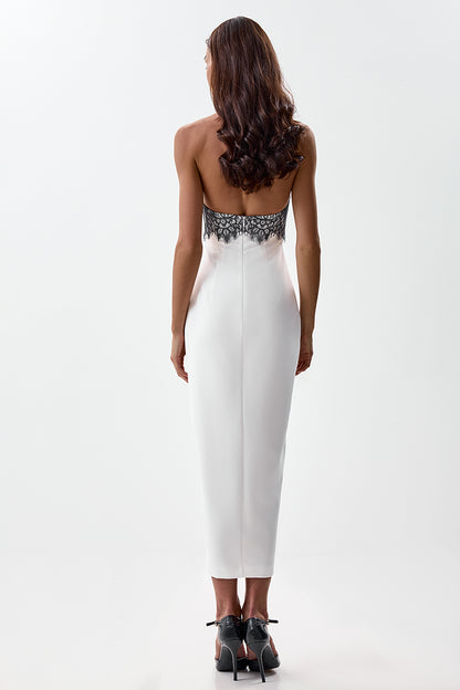 Midi dress with a lace bodice