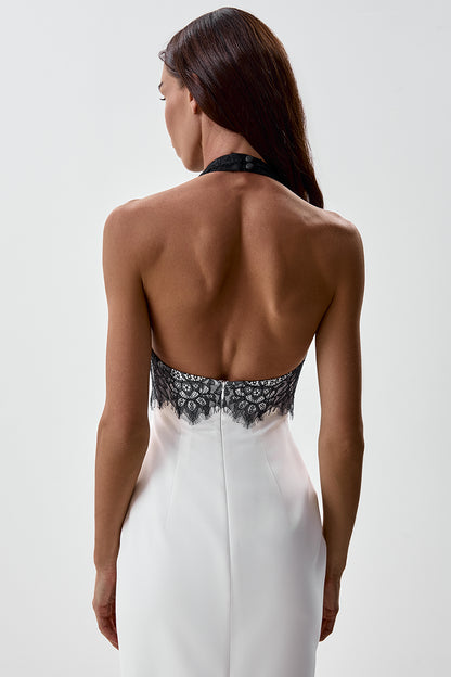 Midi dress with a lace bodice