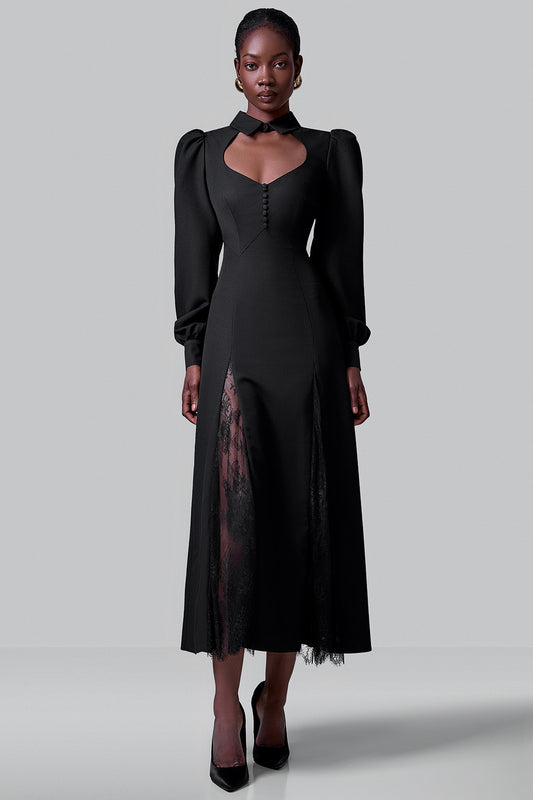 Midi Dress with Lace Insert