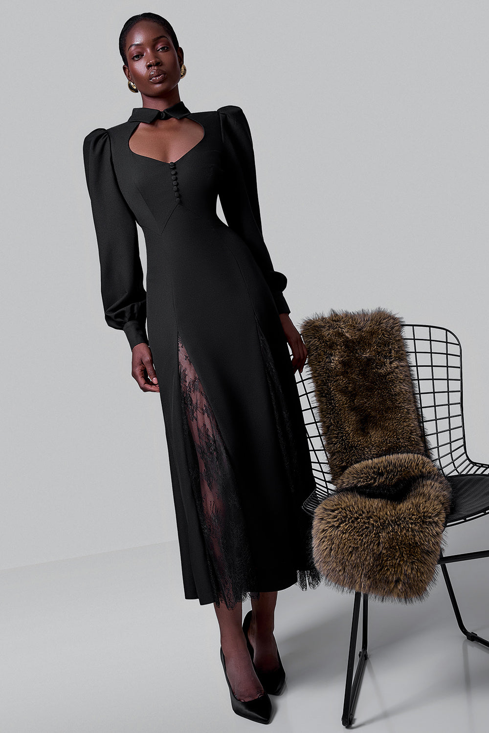 Midi Dress with Lace Insert