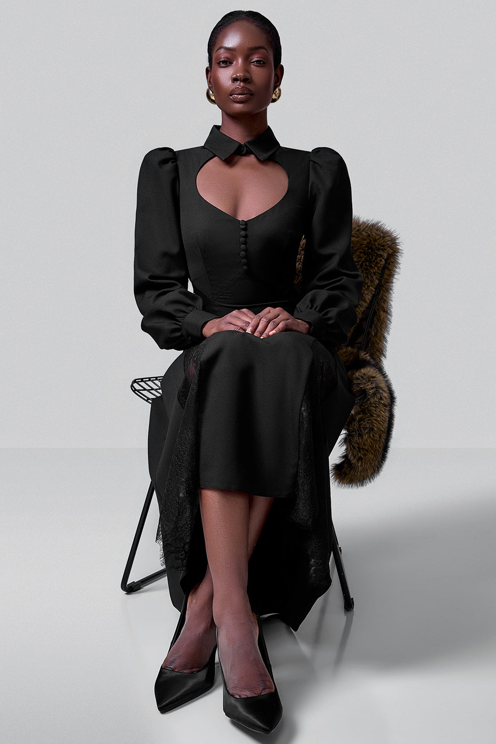 Midi Dress with Lace Insert