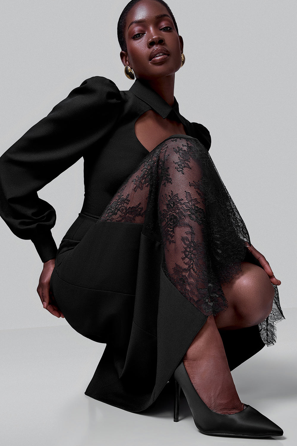 Midi Dress with Lace Insert