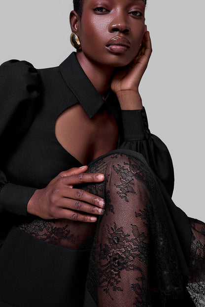 Midi Dress with Lace Insert