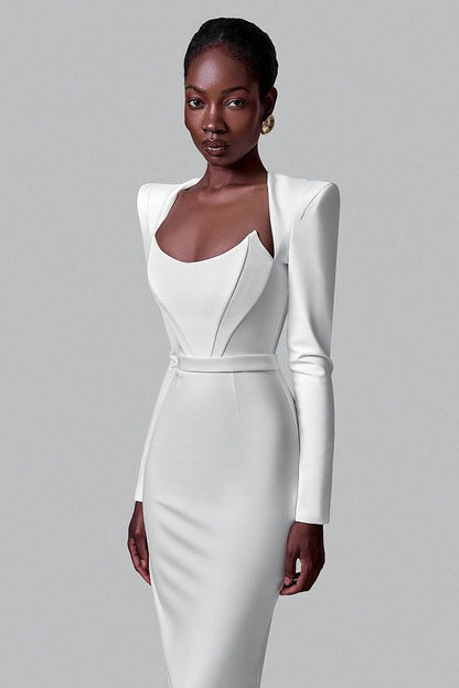 Sheath dress with statement shoulders