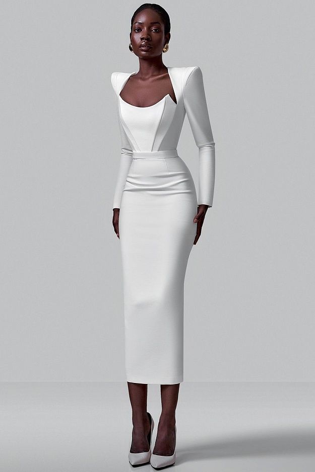 Sheath dress with statement shoulders
