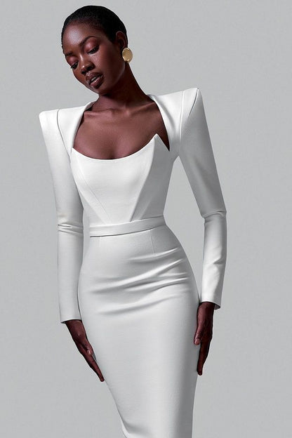 Sheath dress with statement shoulders