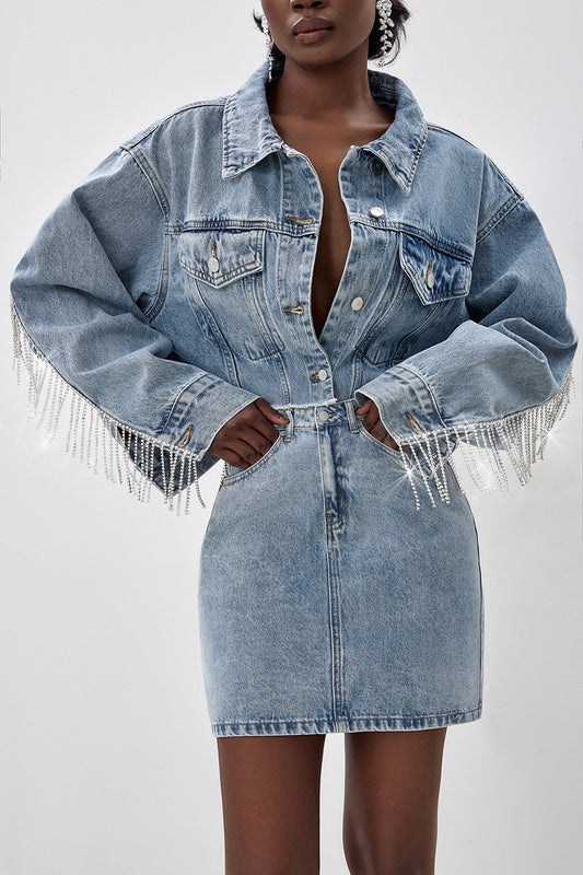 Rhinestone Denim Mini Skirt
