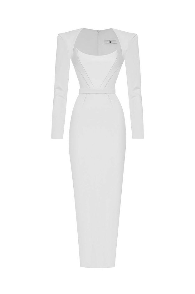 Sheath dress with statement shoulders
