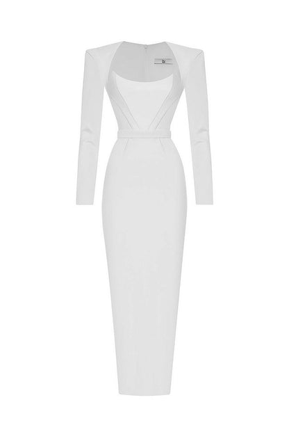 Sheath dress with statement shoulders