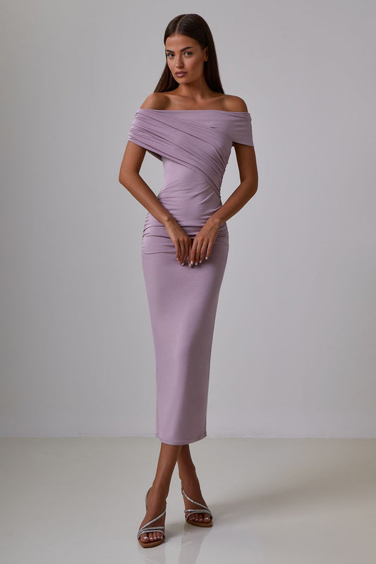 Off-Shoulder Draped Midi Dress
