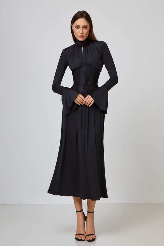 Neck ribbons flowy dress