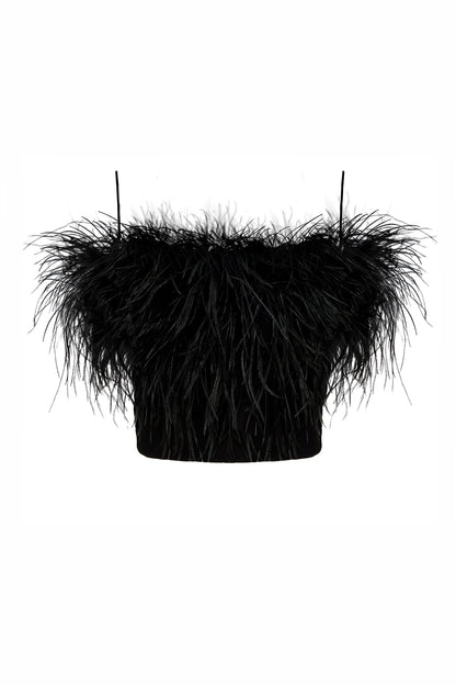 Ostrich feathers crop top