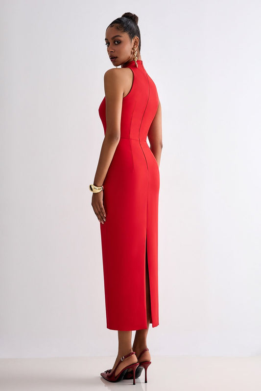 High-Neck Bodycon Midi Dress