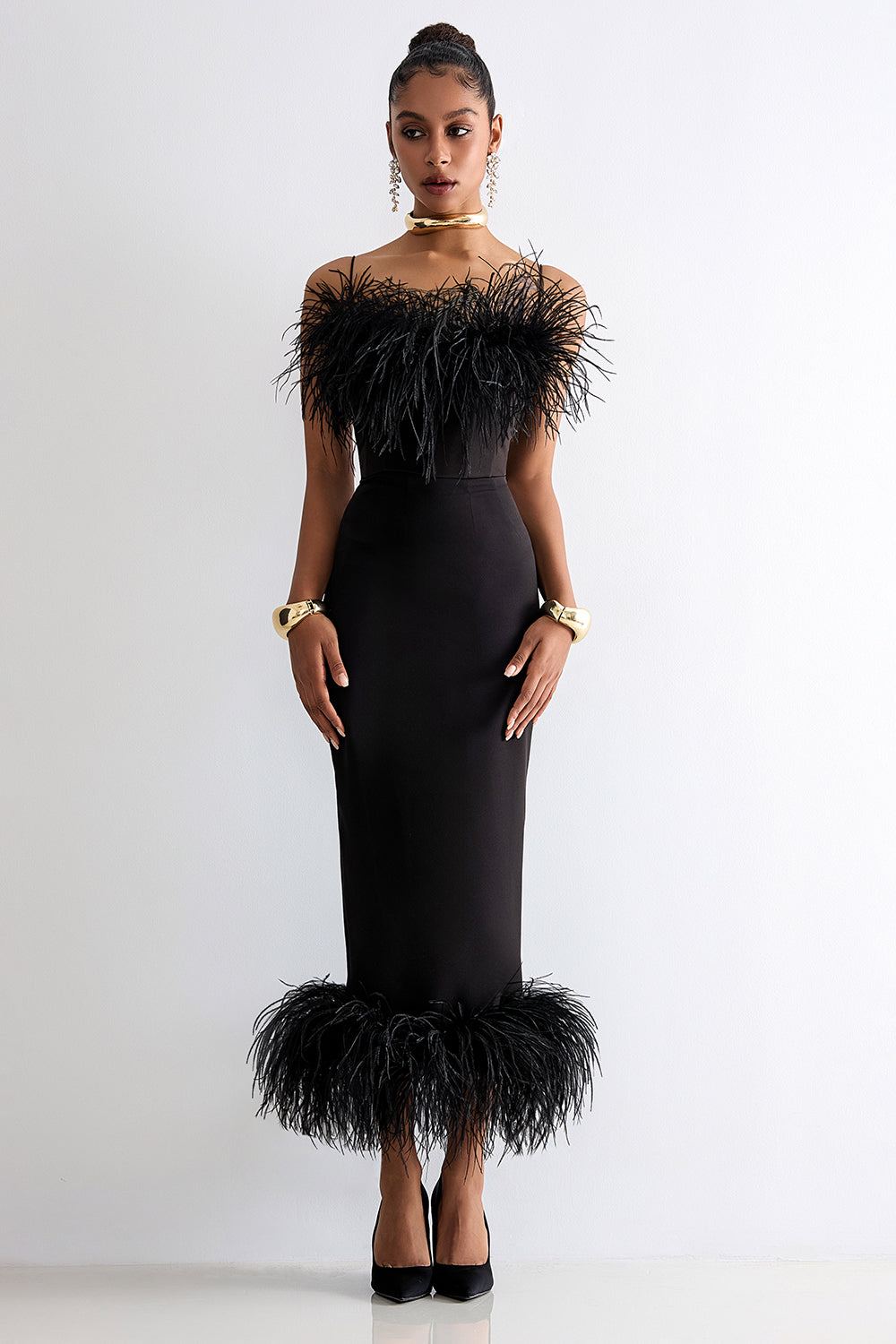 Feather pencil skirt