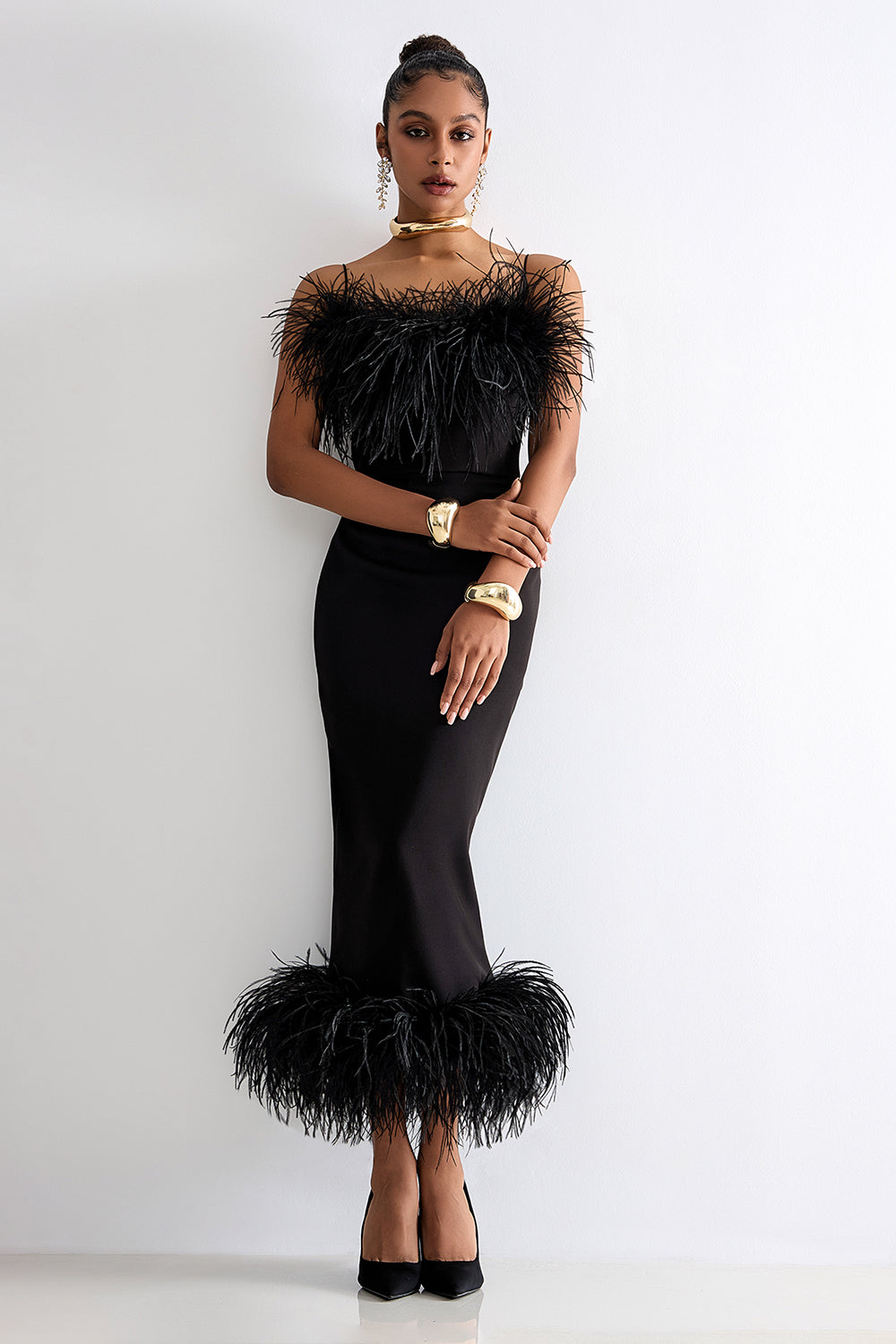Feather pencil skirt