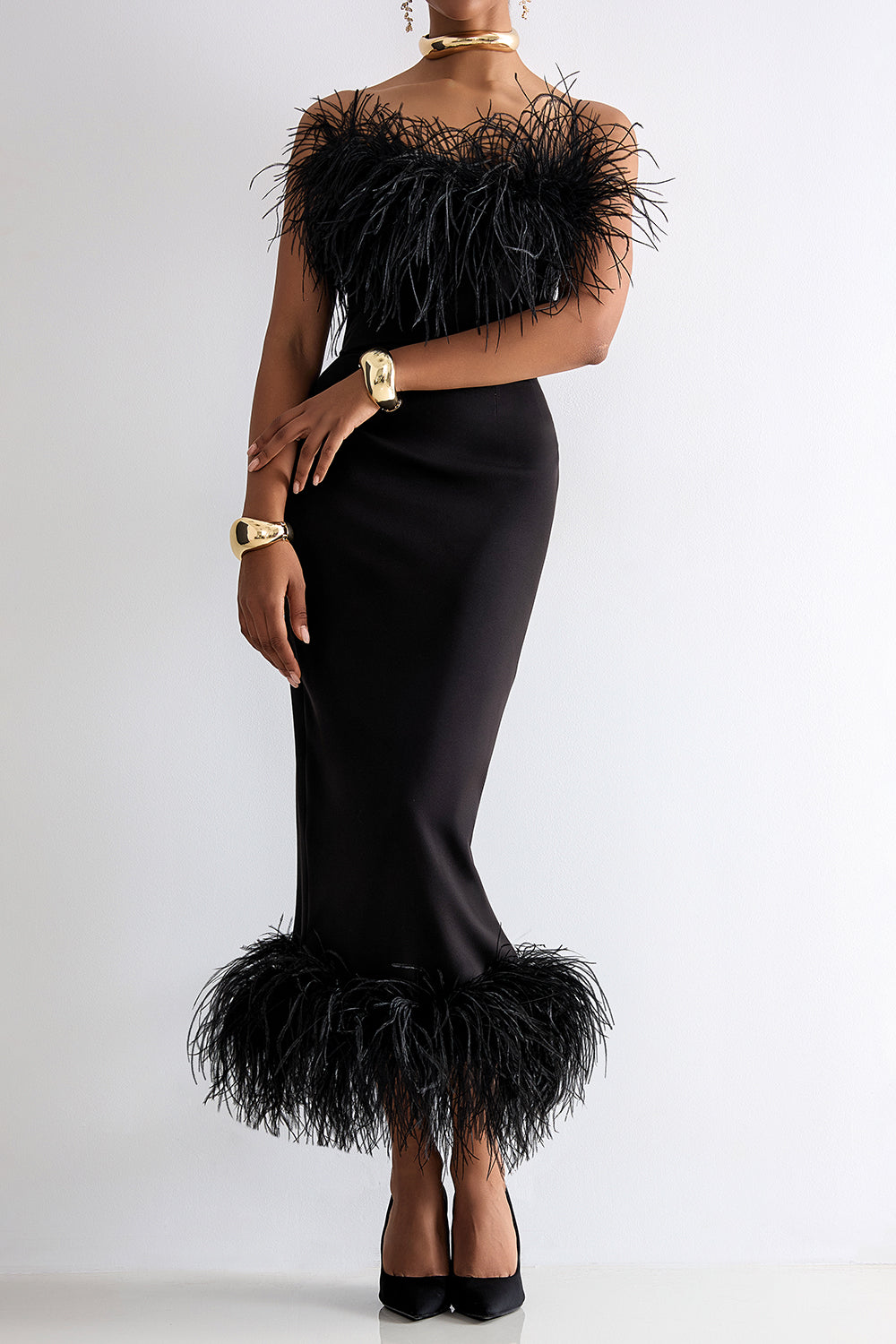 Feather pencil skirt