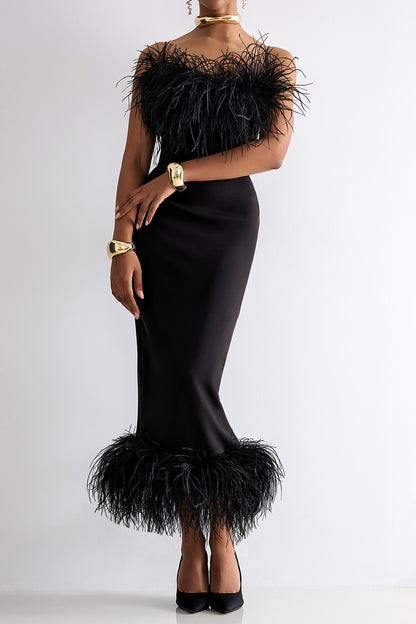 Feather pencil skirt