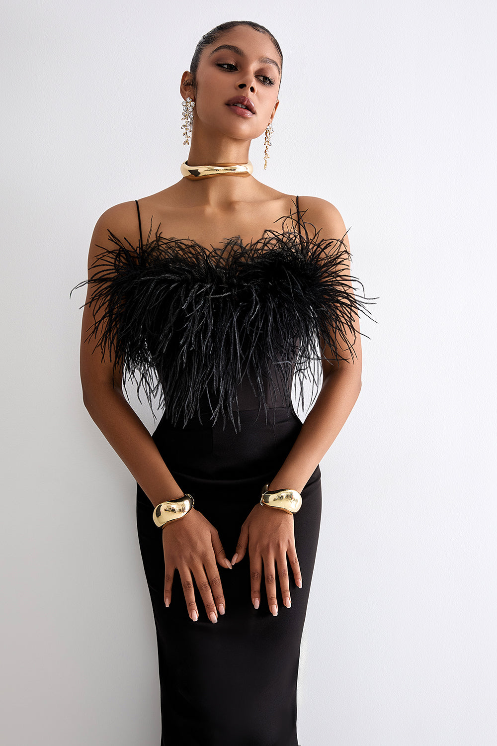 Ostrich feathers crop top