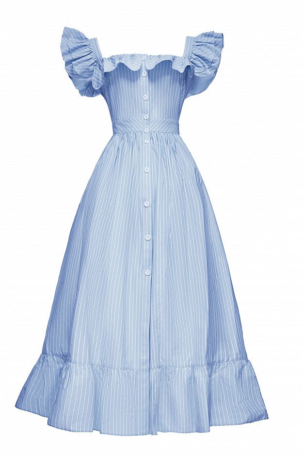 Midi Dress with Ruffle Sleeves and Fitted Waist