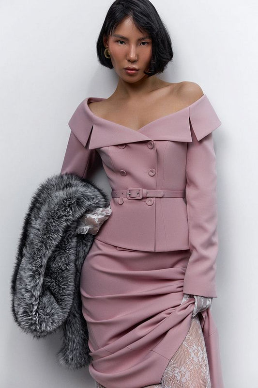 Elegant Off-Shoulder Belted Jacket