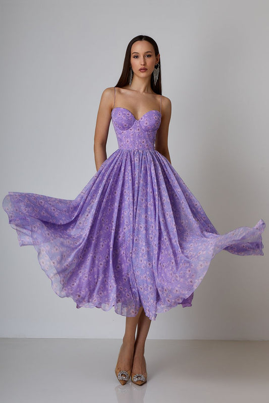 Dress with a corset top and a sun skirt