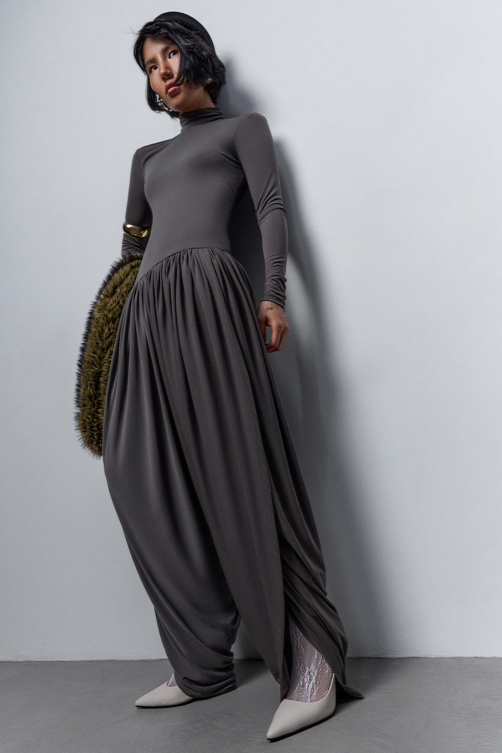 Draped High-Neck Jumpsuit
