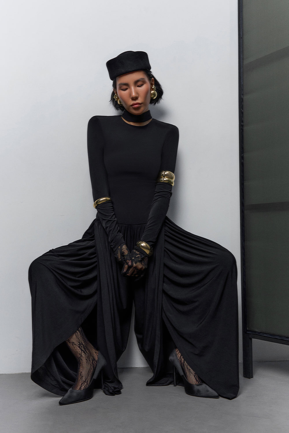 Draped High-Neck Jumpsuit