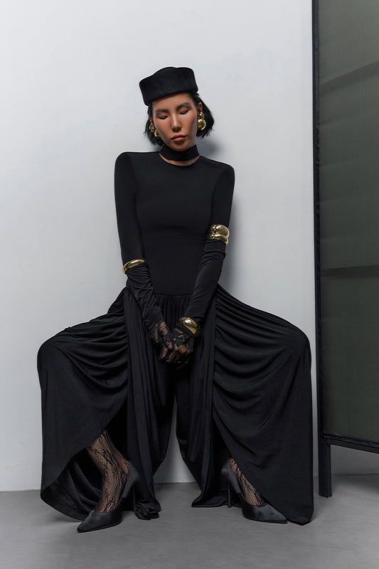 Draped High-Neck Jumpsuit
