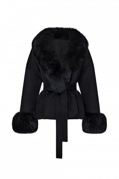 Cropped Wool Coat with Arctic Fox Fur Trim