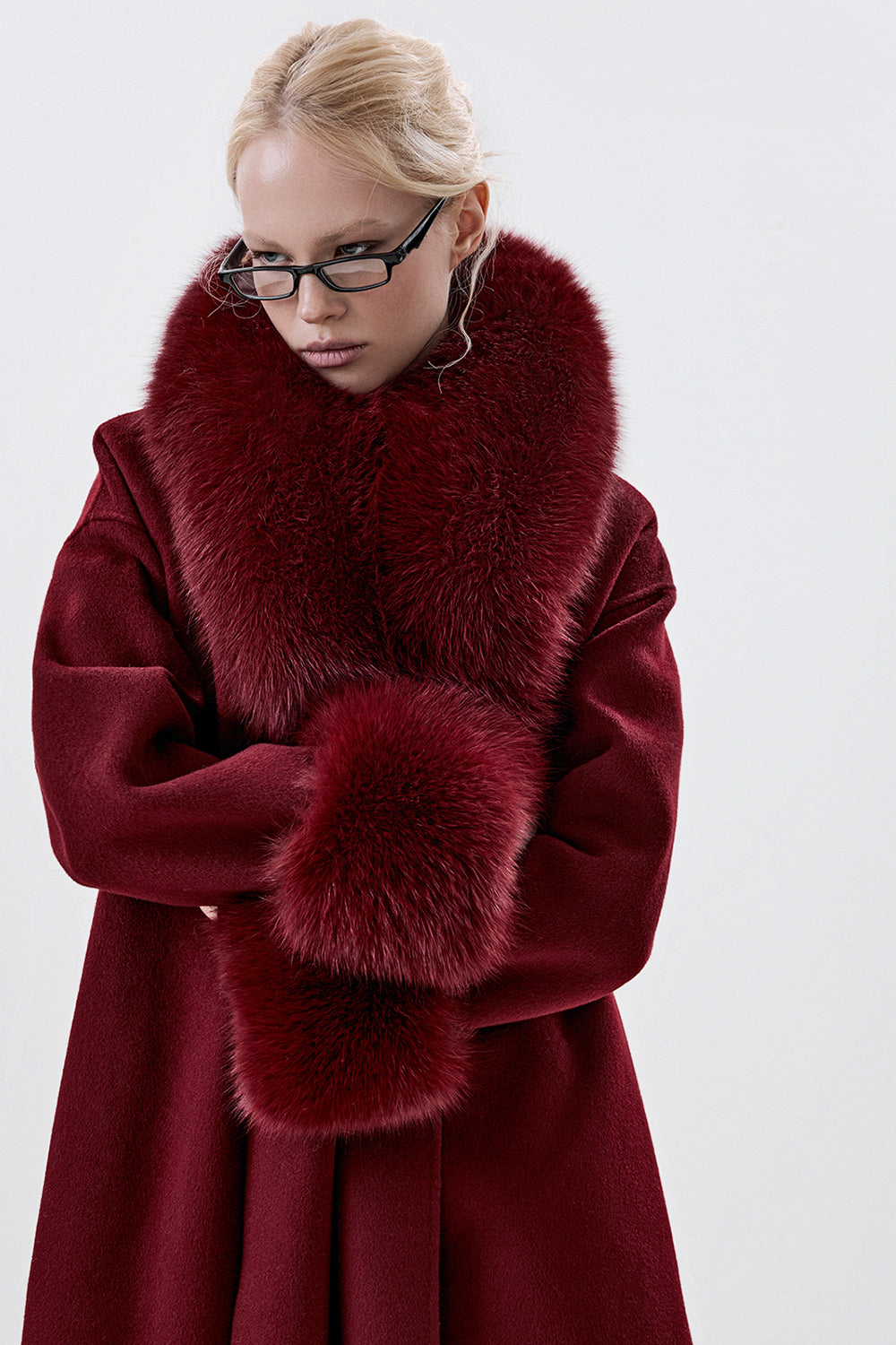 100% Wool Coat with Detachable Arctic Fox Fur