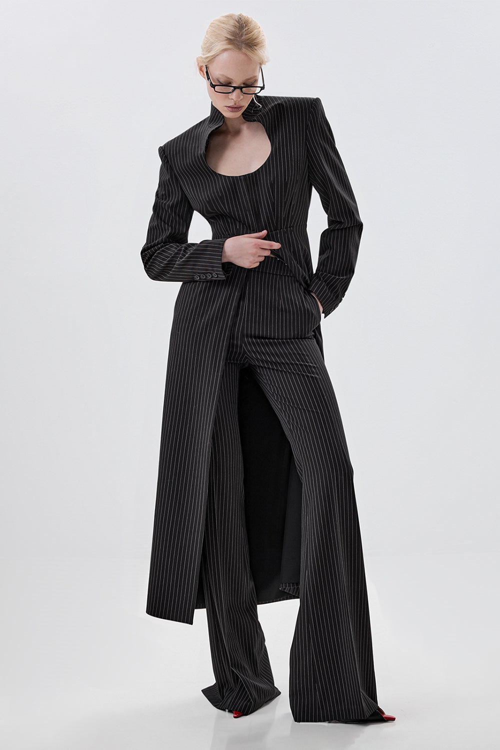 Longline Blazer with Sculpted Neckline