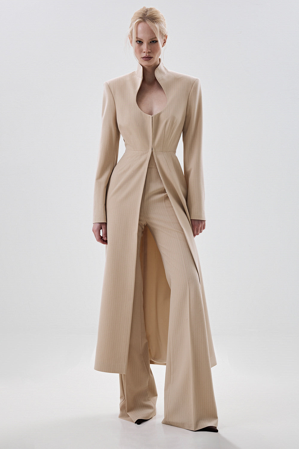 Longline Blazer with Sculpted Neckline