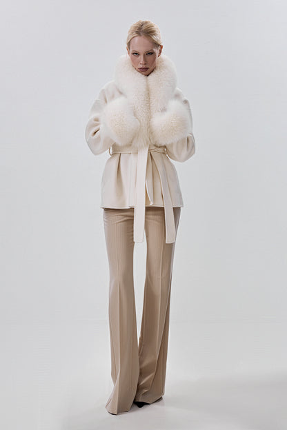 Cropped Wool Coat with Arctic Fox Fur Trim