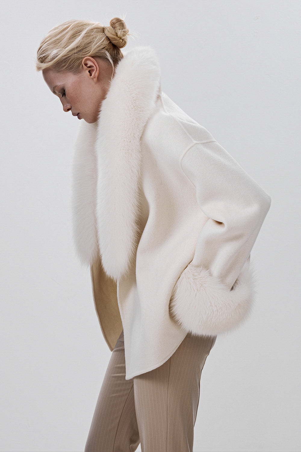 Cropped Wool Coat with Arctic Fox Fur Trim
