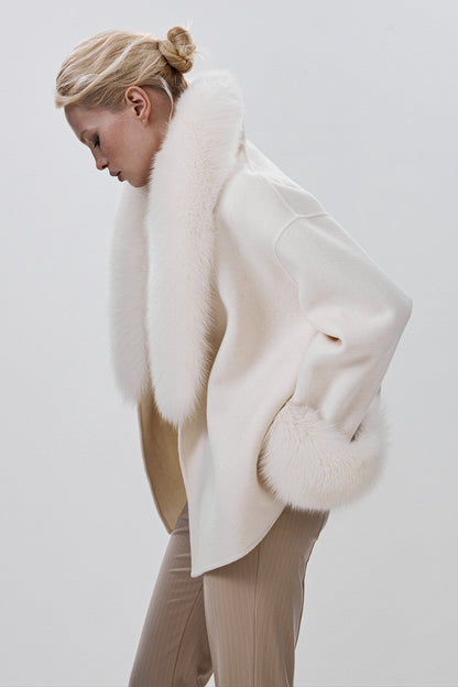 Cropped Wool Coat with Arctic Fox Fur Trim