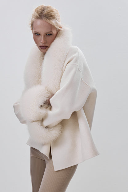 Cropped Wool Coat with Arctic Fox Fur Trim