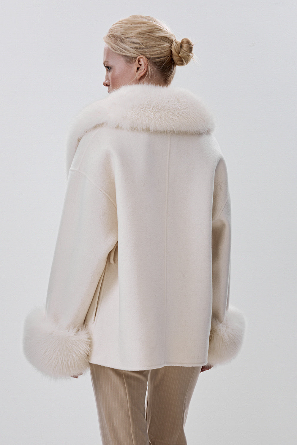 Cropped Wool Coat with Arctic Fox Fur Trim