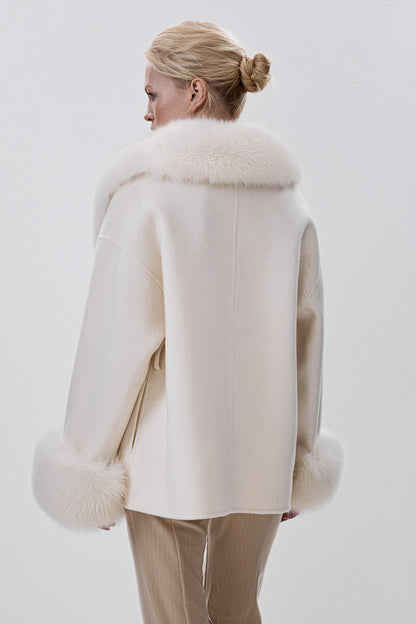 Cropped Wool Coat with Arctic Fox Fur Trim