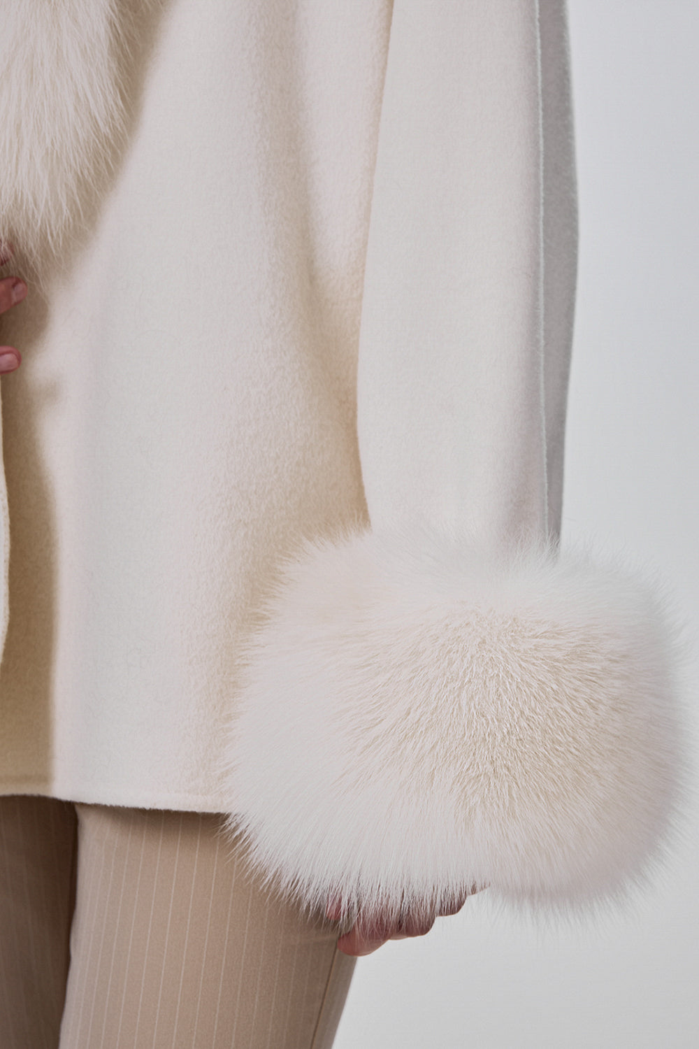 Cropped Wool Coat with Arctic Fox Fur Trim