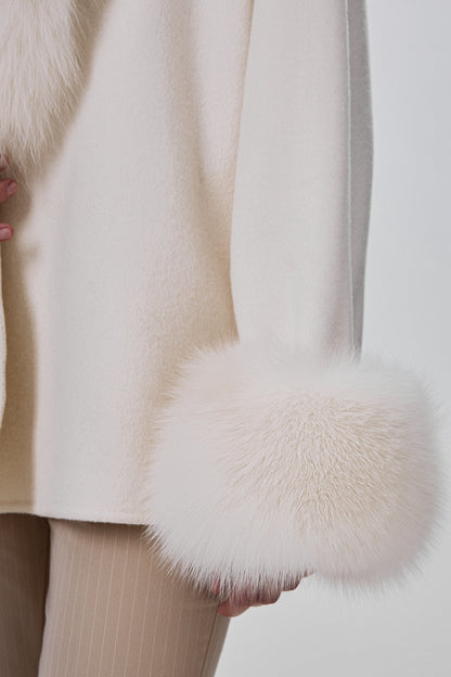 Cropped Wool Coat with Arctic Fox Fur Trim