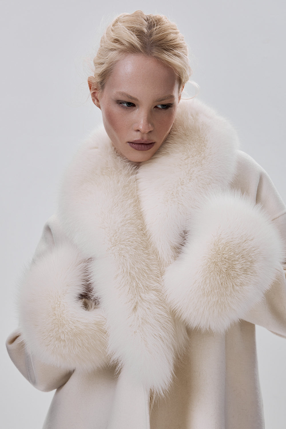 Cropped Wool Coat with Arctic Fox Fur Trim