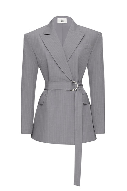 Tailored Pinstripe Belted Jacket