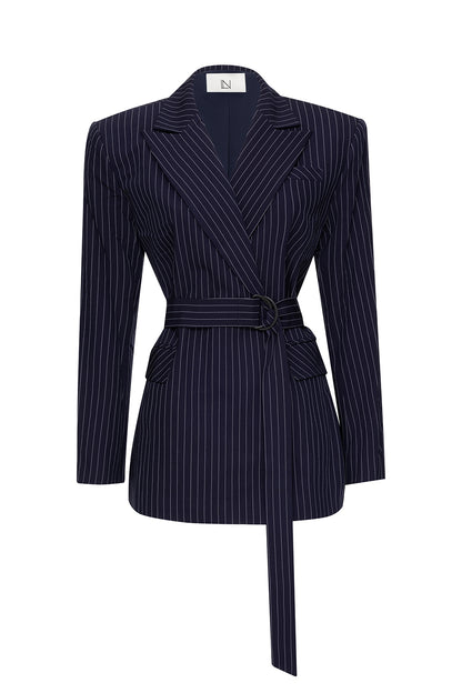 Tailored Pinstripe Belted Jacket