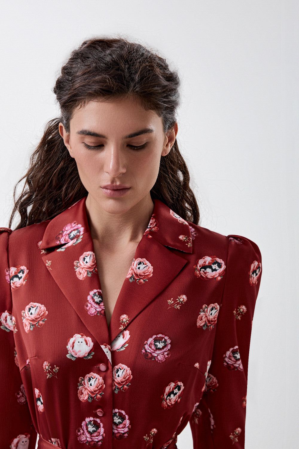 Blouse with Textured Tweed-Effect Print