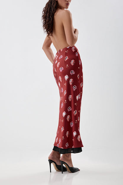 Maxi Skirt with Textured Tweed-Effect Print