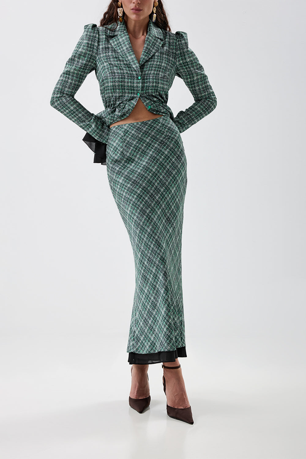 Blouse with Textured Tweed-Effect Print