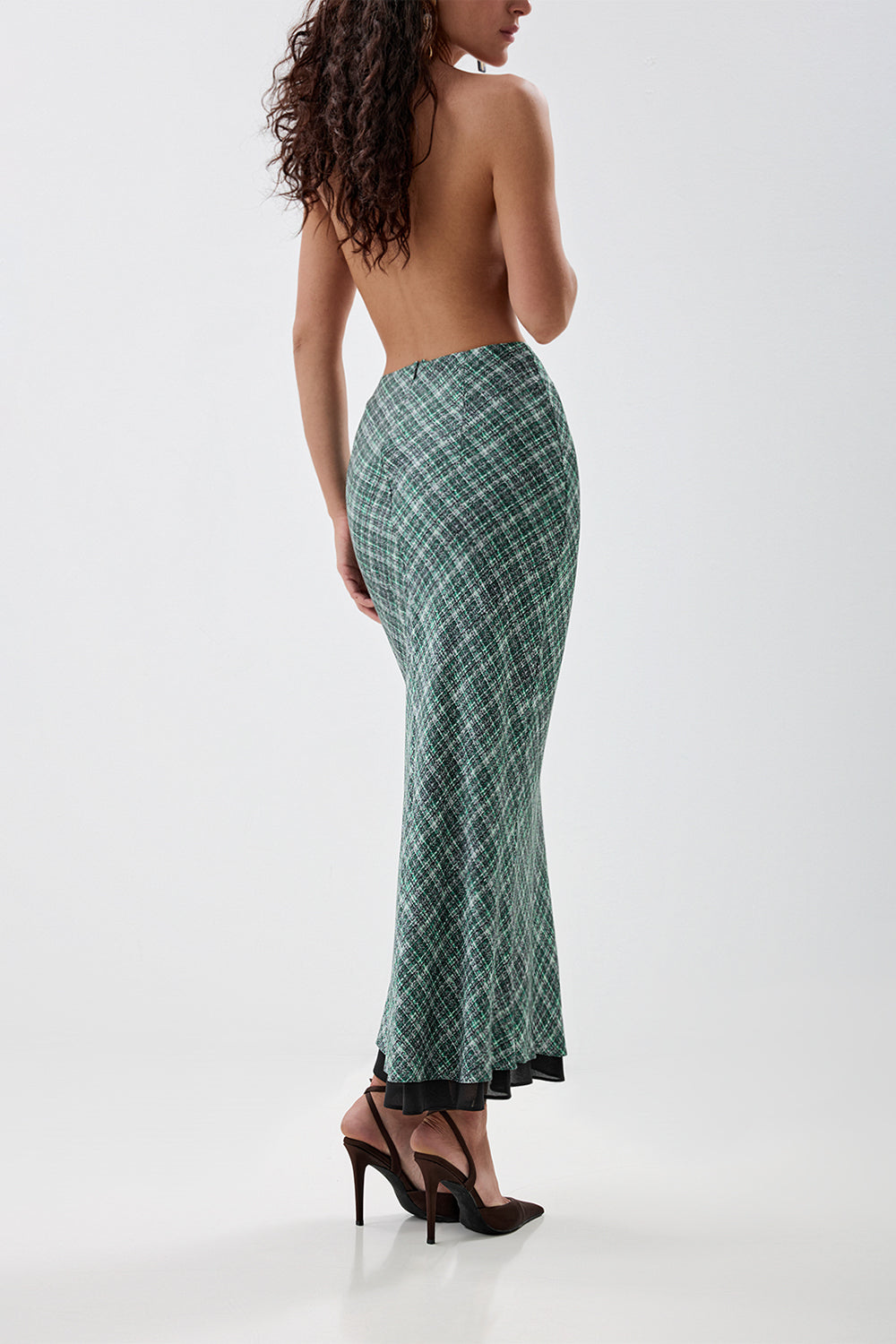 Maxi Skirt with Textured Tweed-Effect Print