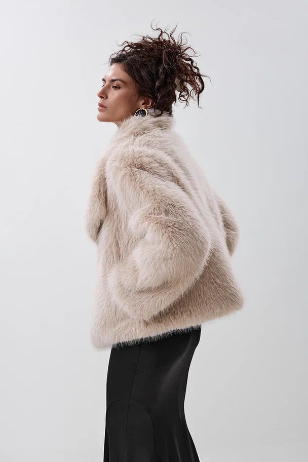Cropped faux fur coat with a notched collar